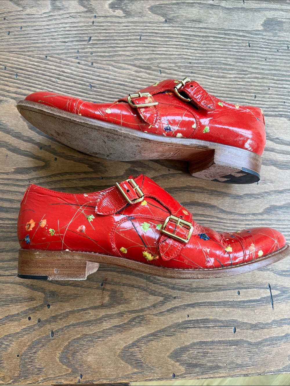 The Office of Angela Scott Mr Colin red patent leather floral monk strap size 9